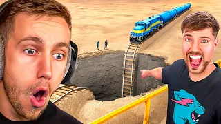 Miniminter Reacts To MrBeast Train Vs Giant Pit