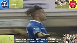 DANNY CADAMARTERI SCORES EVERTON FC’S SECOND GOAL AGAINST LIVERPOOL FC – GOODISON PARK - OCT 1997