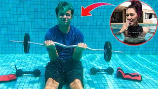 FAZENDO ACADEMIA EM BAIXO DA PISCINA! - Família Maloucos