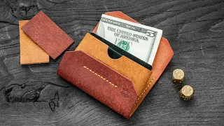 #018 Making minimalist leather flap wallet DIY PDF pattern How it's made?