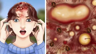 ASMR animation|Treat the girl's scalp to help her treat scabies and remove lice-두피 옴 및 이 제거