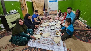 "Fereshteh's Delightful Experience of Cooking Local Herb Stew for Her Family"