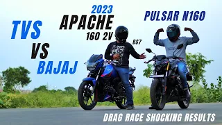 Bajaj Pulsar N160 Vs 2023 Tvs Apache RTR160 2v DRAG RACE | Amazing Results