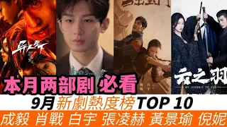 9月熱度榜TOP10！優缺點講解！成毅《南風知我意》排第五，PK肖戰《驕陽伴我》！《他從火光中走來》只排第七!《西出玉門》《異人之下》異常火爆!而冠軍的熱度與評價兩極分化！