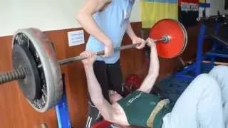 Жим лежа 90кг, 16 лет ) Bench press 198lbs, 16 years old !