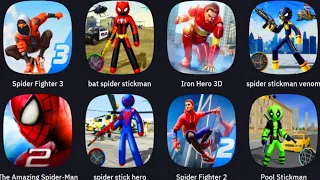 Spider Fighter 3, Bat Spider Stickman, Iron Hero, Spider Stickman Venom, The Amazing Spider-Man 2,