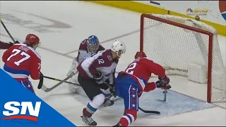 Evgeny Kuznetsov On Door Step Dives, Pokes Puck Across Goal Line