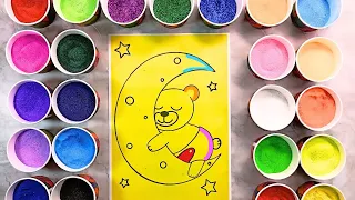 Colored Sand Painting Teddy Bear Sleeping On Moon || Sand Art