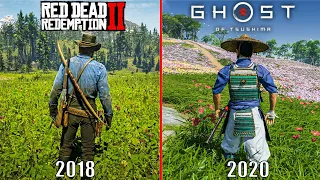 GHOST OF TSUSHIMA VS Red Dead Redemption 2 Physics & Detail Comparison 4k60fp