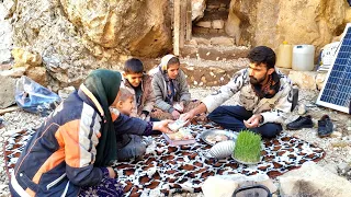 Mountain man supporting poor woman, donating shelter, solar battery, giving gift#boshkraft