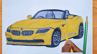 BMW Car Drawing -Step by step | How to draw a Convertible Car 💛 || Car Drawing Step by step  #bmw