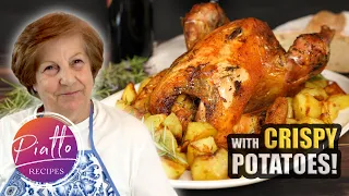 Italian Grandma Cooking Whole Roasted Chicken with Crispy Potatoes