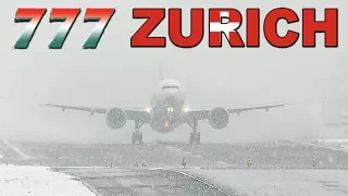 Swiss BOEING 777 takeoff in Heavy Snow