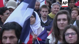 Macron supporters celebrate at Louvre event