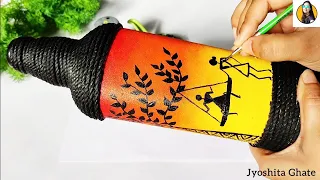 DIY Bottle Craft| Bottle Art| DIY Bottle Painting| Warli Painting Bottle Art Idea for beginners|