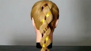 Прическа: Коса из 4-х прядей с лентой. 4 Strand Braid Hair With Ribbon