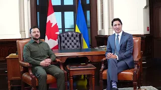 Zelenskyy and Trudeau's comments for the press before the meeting starts