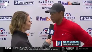 Tiger Woods being told by his caddie about Kobe's death after completing his round