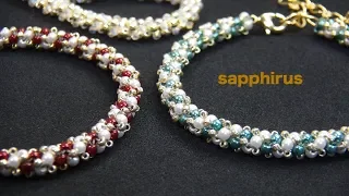 【ビーズステッチ】2mmのパールと特小ビーズで編むブレスレットの作り方☆ How to make a bracelet using 2mm pearls and 15/0 seed beads.