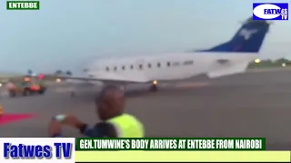 Gen.Elly Tumwine's Body Arrives at Entebbe Airport, Minister Of Security Gen. Jim was there waiting.