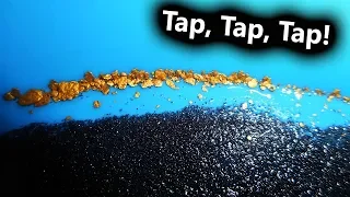 Cleaning fine gold from black sands.  Method #2 (Tapping the gold pan)