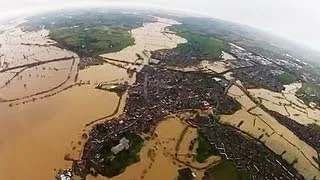Aerial video of the flooding in Gloucestershire and Worcester