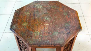 BEAUTIFUL Restoration of Brass Inlay Octagon Table