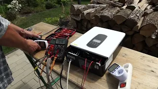 Chinese, cheap solar hybrid inverter 7kVA, 6.2kW. Charger 120A, 48V. Own losses!
