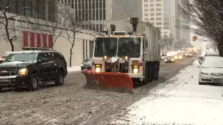 DSNY, NEW YORK CITY DEPARTMENT OF SANITATION, SNOW PLOW DOING IT ON AMSTERDAM AVENUE IN MANHATTAN.