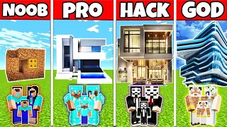 Minecraft Battle: FAMILY LUXURY FUTURE HOUSE BUILD CHALLENGE - NOOB vs PRO vs HACKER vs GOD