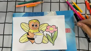 Complete the picture of a bee working hard to collect honey