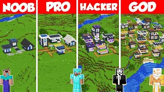 FUTURISTIC VILLAGE BASE BUILD CHALLENGE - Minecraft Battle: NOOB vs PRO vs HACKER vs GOD / Animation