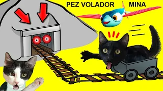 Soy un pez volador que escapa de la mina vs gatos Luna y Estrella / Videos de I AM FISH en español