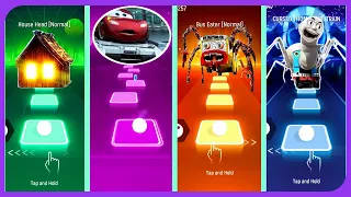 🚗🚂🚌🏠 McQueen vs Thomas Train EXE vs Bus Eater vs Spider House Head | Epic Tiles Hop EDM Rush