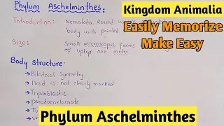 Phylum Aschelminthes General Characters And Classification Explain In Hindi Urdu