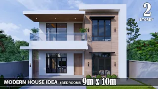 Modern House Design idea |  9m x 10m 2Storey(4Bedrooms)