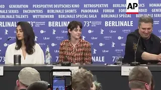 Kristen Stewart arrives for jury press conference in Berlin