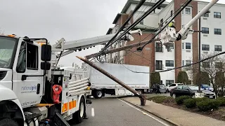 Truck possibly connected to movie shoot takes down wires in Quincy