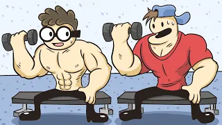 Nerd and Jock flexing at the Gym