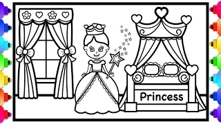 How to colour princess 🛌 bedroom | step-by-step princess bedroom coloring | easycolouring|colorful