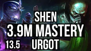 SHEN vs URGOT (TOP) | 3.9M mastery, 6/0/3, 1000+ games, Dominating | KR Master | 13.5