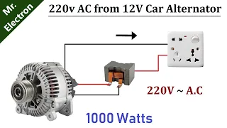 12v 90 Amps કાર અલ્ટરનેટર 1000W DIY થી 220v AC