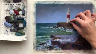 LIGHTHOUSE WITH SOFT PASTEL / Как Нарисовать Бурное море и Маяк