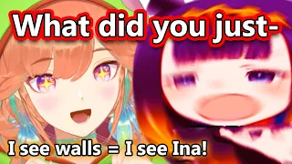 Ina look very angry after Kiara compared her to a wall【HololiveEN】