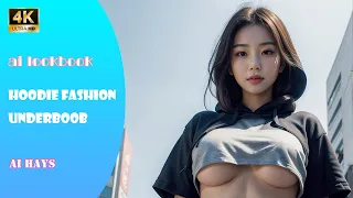 [4k AI girl] AI LOOKBOOK  후드티패션 언더붑  /'Hooded T-shirt fashion underboob