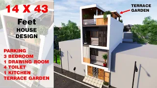 14X43 Feet House Plan, 67 Gaj. | Small House Design with Terrace Garden || DV Studio