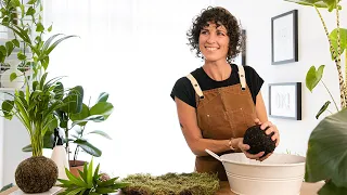 Step-by-step kokedama ball making, with We Smell The Rain