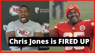 Chris Jones screams "SACK NATION" to the media!