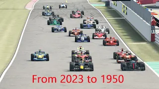 F1 race with cars from 2023 back to the 50's | Baku F1 track