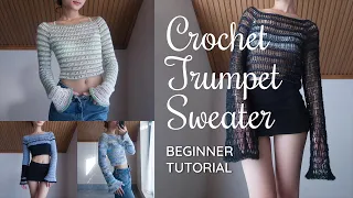 Crochet Trumpet Sweater Tutorial for Beginners - EASY 'n FREE Pattern